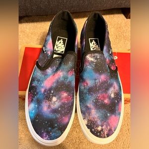 NWT Vans Galaxy print slip ons in original box, women’s size 10